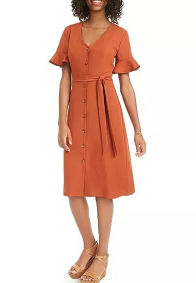 City Studios Juniors Ruffle-Sleeve Shirtdres Rust - Picture 1 of 4